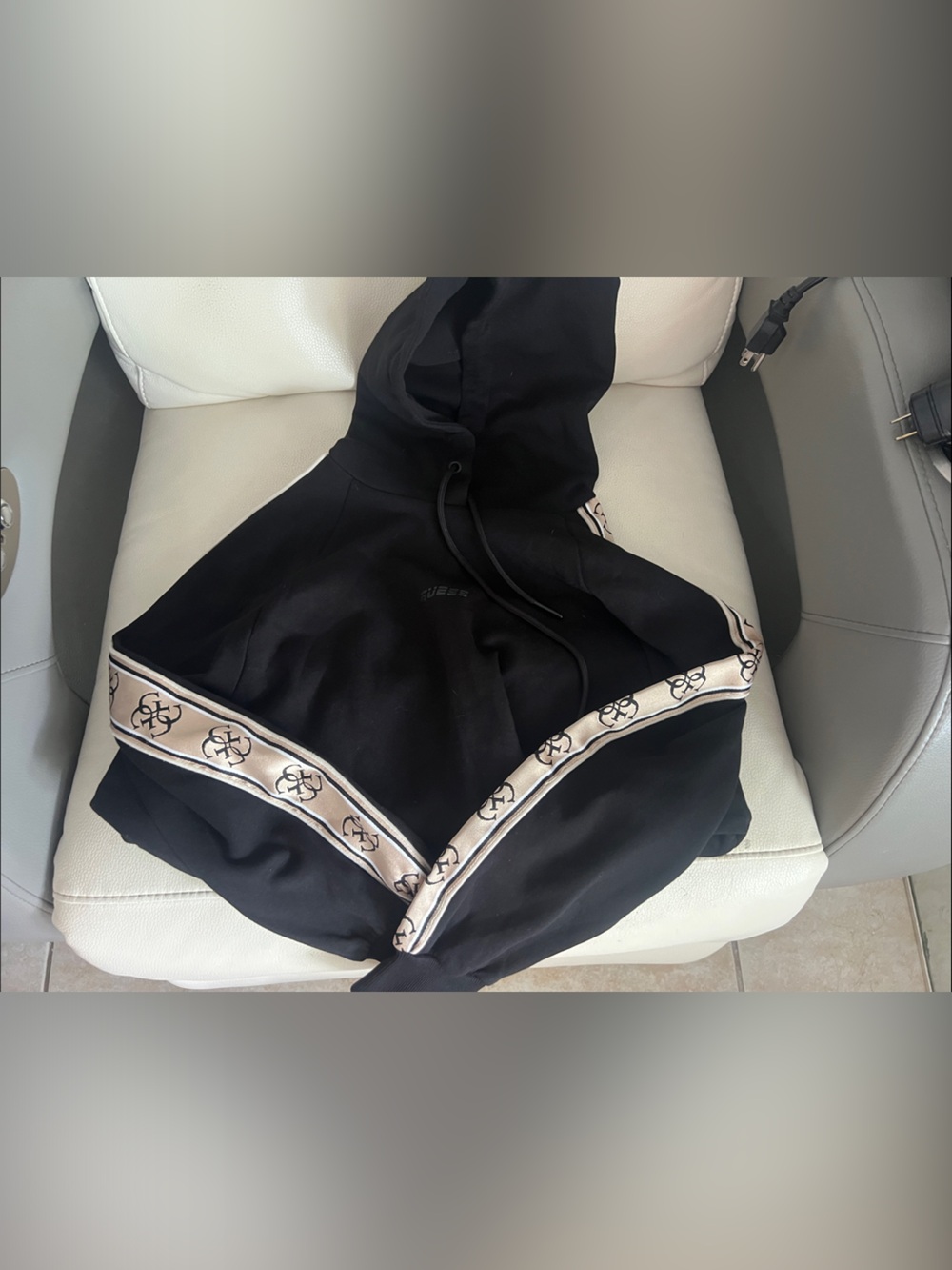 Guess Black Hoodie with Cream Logo-Trim